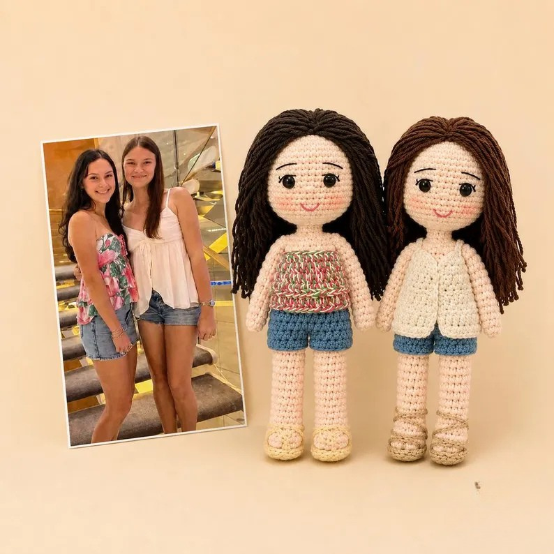 Personalized Vacation Couple Crochet Dolls From Photo – Custom Travel Memory Gift