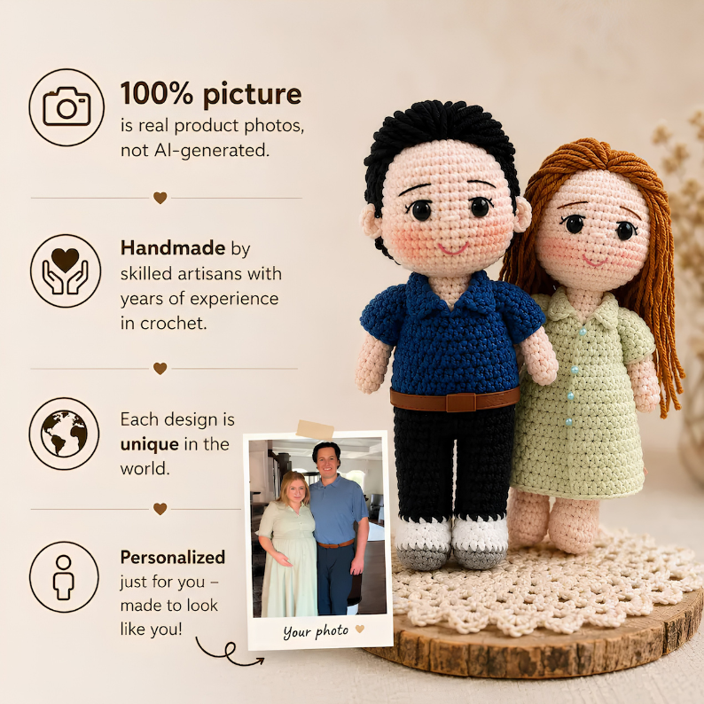 Personalized Couple Crochet Dolls From Photo – Custom Handmade Keepsake Gift