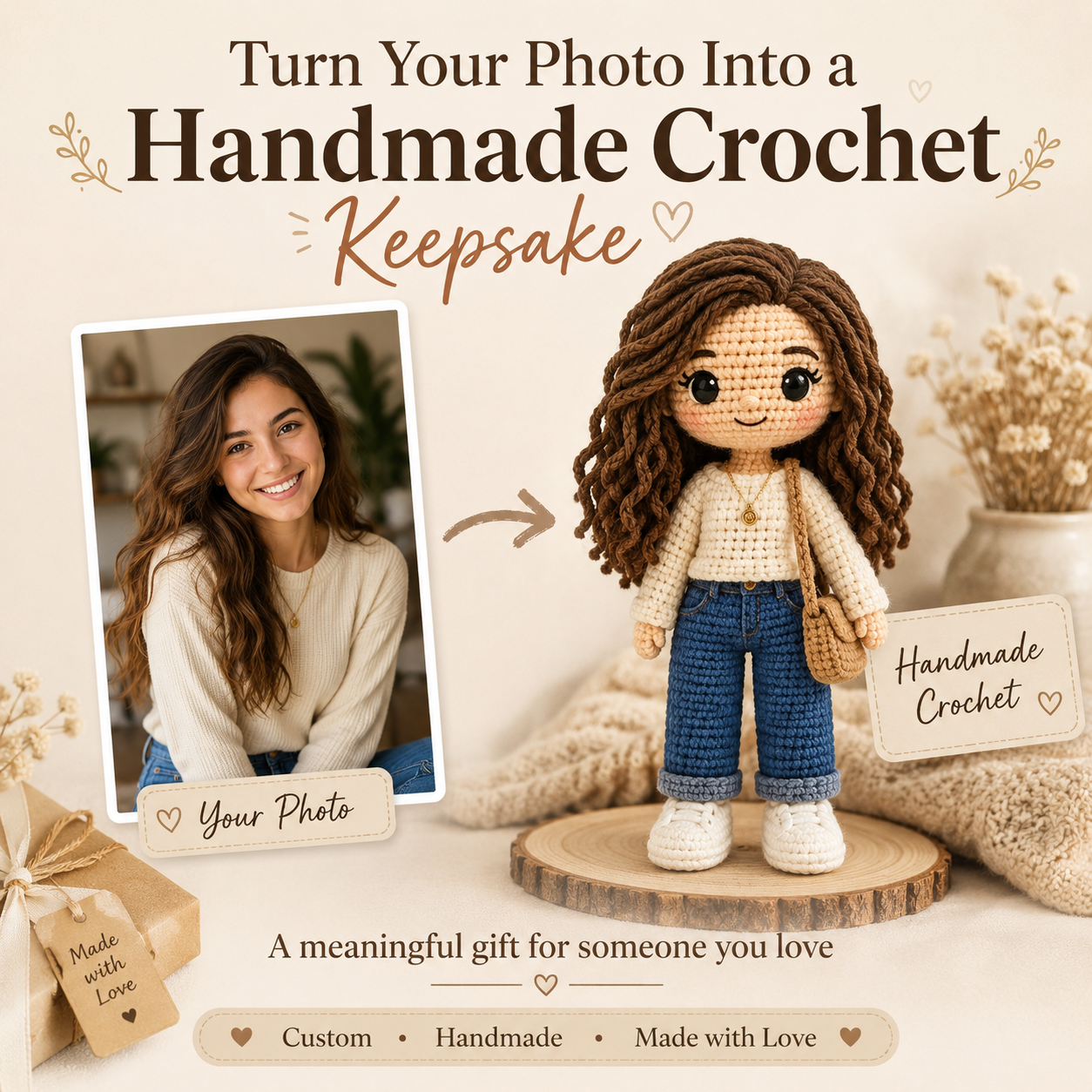 Personalized Crochet Doll From Photo – Custom Grandpa Keepsake Gift