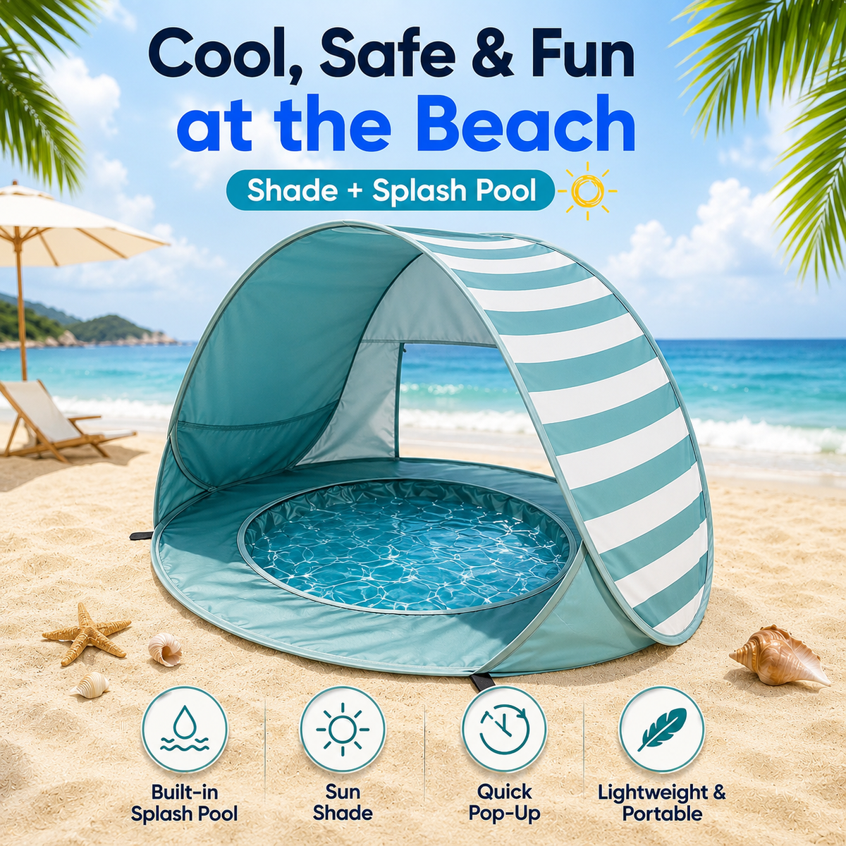 🏖️ Baby Beach Tent with Built-In Splash Pool