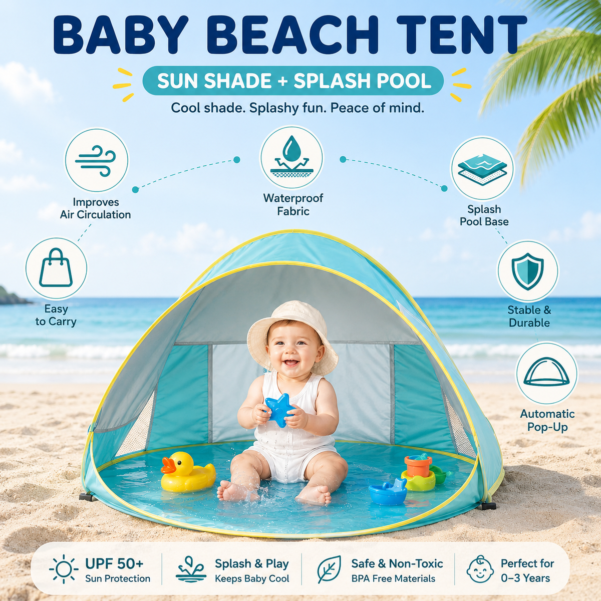 🏖️ Baby Beach Tent with Built-In Splash Pool