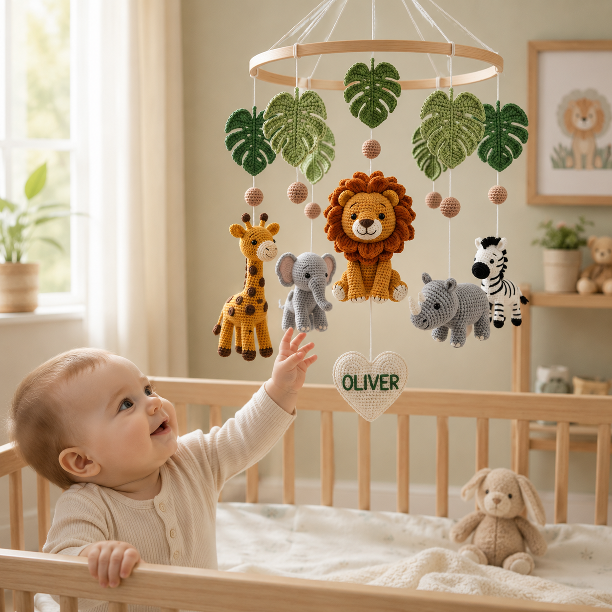 Personalized Safari Crochet Baby Mobile