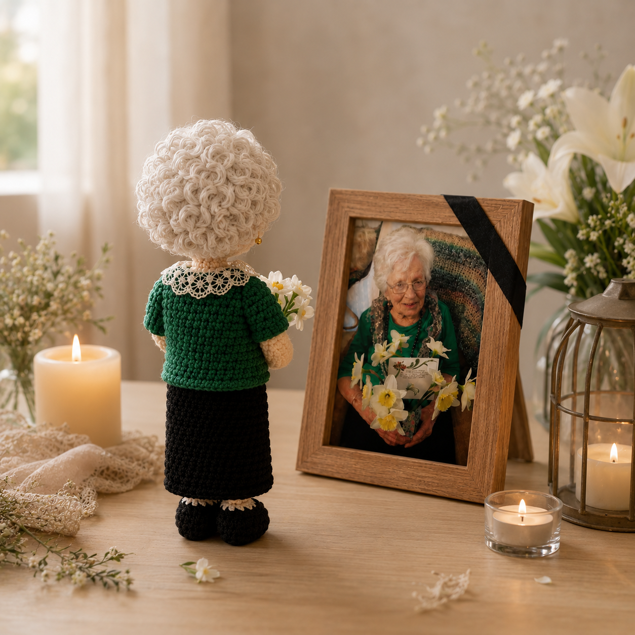 Personalized Memorial Crochet Doll From Photo – Custom Grandma Keepsake Gift.