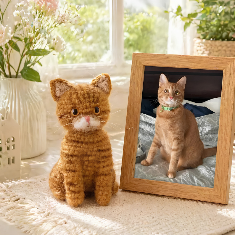 Personalized Crochet Cat From Photo – Custom Pet Keepsake Plush Gift