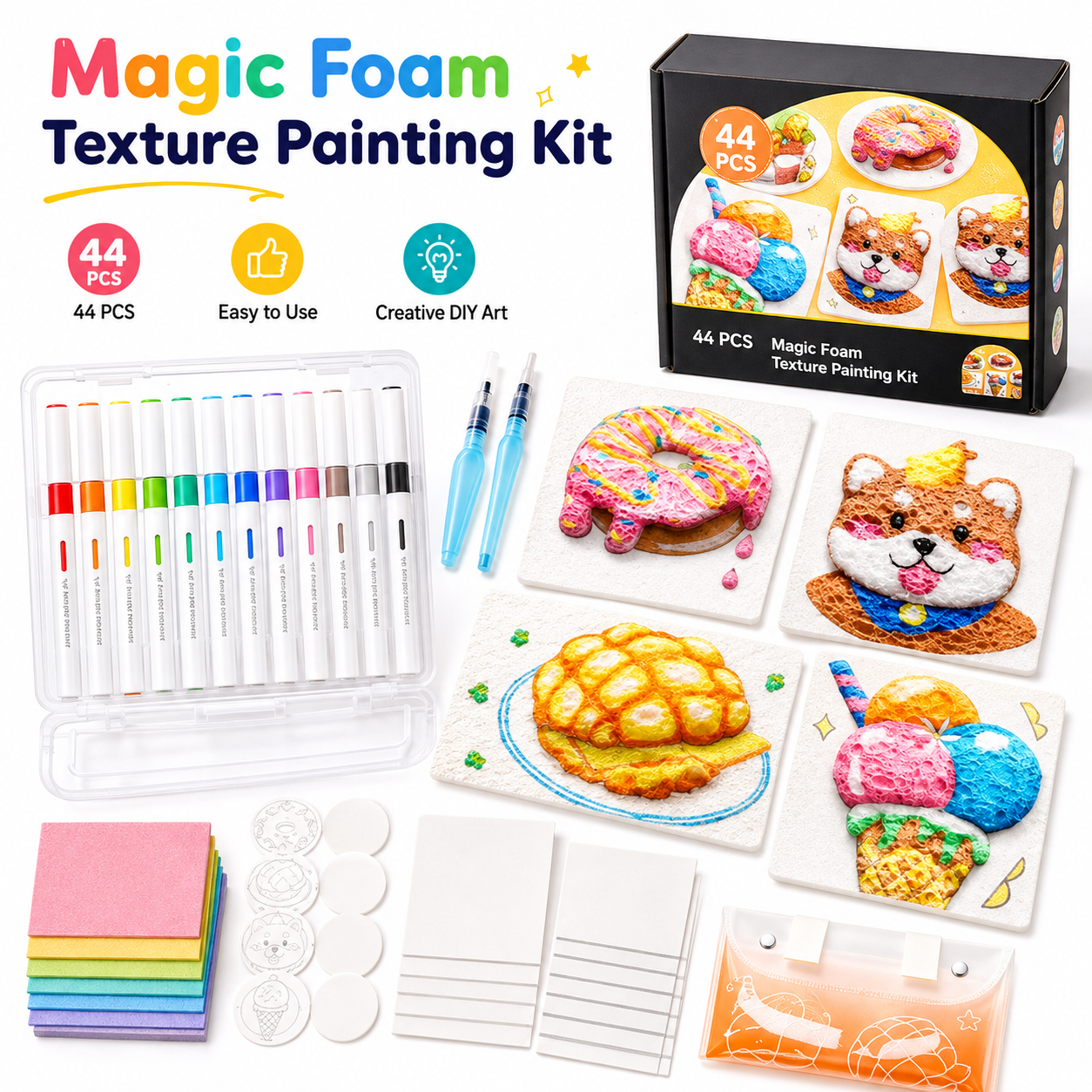 Magic Foam 3D Texture Painting Kit – 44-Piece Creative Art Set for Kids