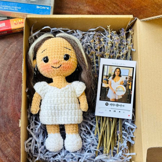 Personalized Crochet Doll Gift Box From Photo – Custom Handmade Keepsake Gift