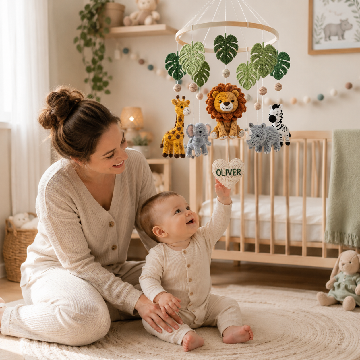 Personalized Safari Crochet Baby Mobile