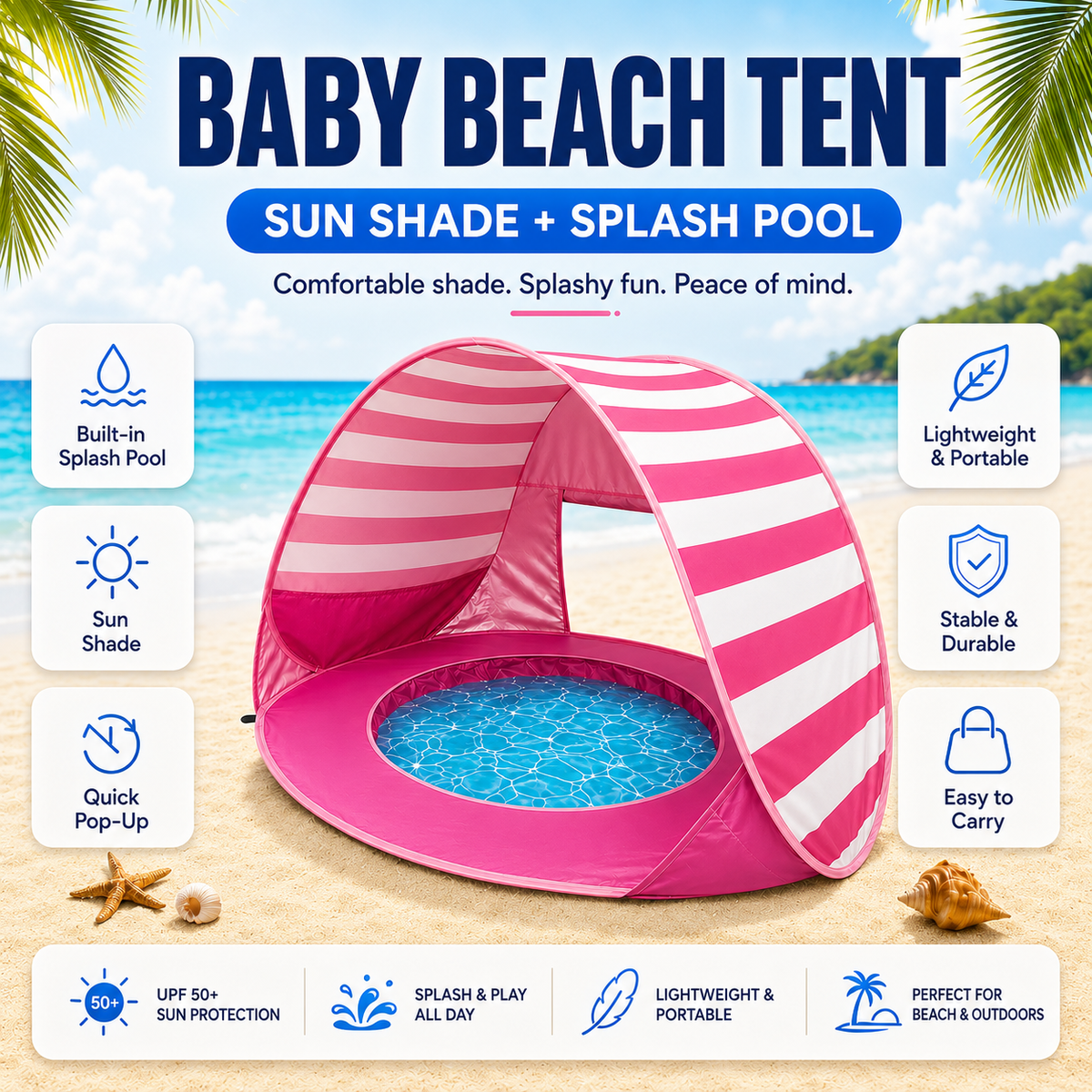 🏖️ Baby Beach Tent with Built-In Splash Pool