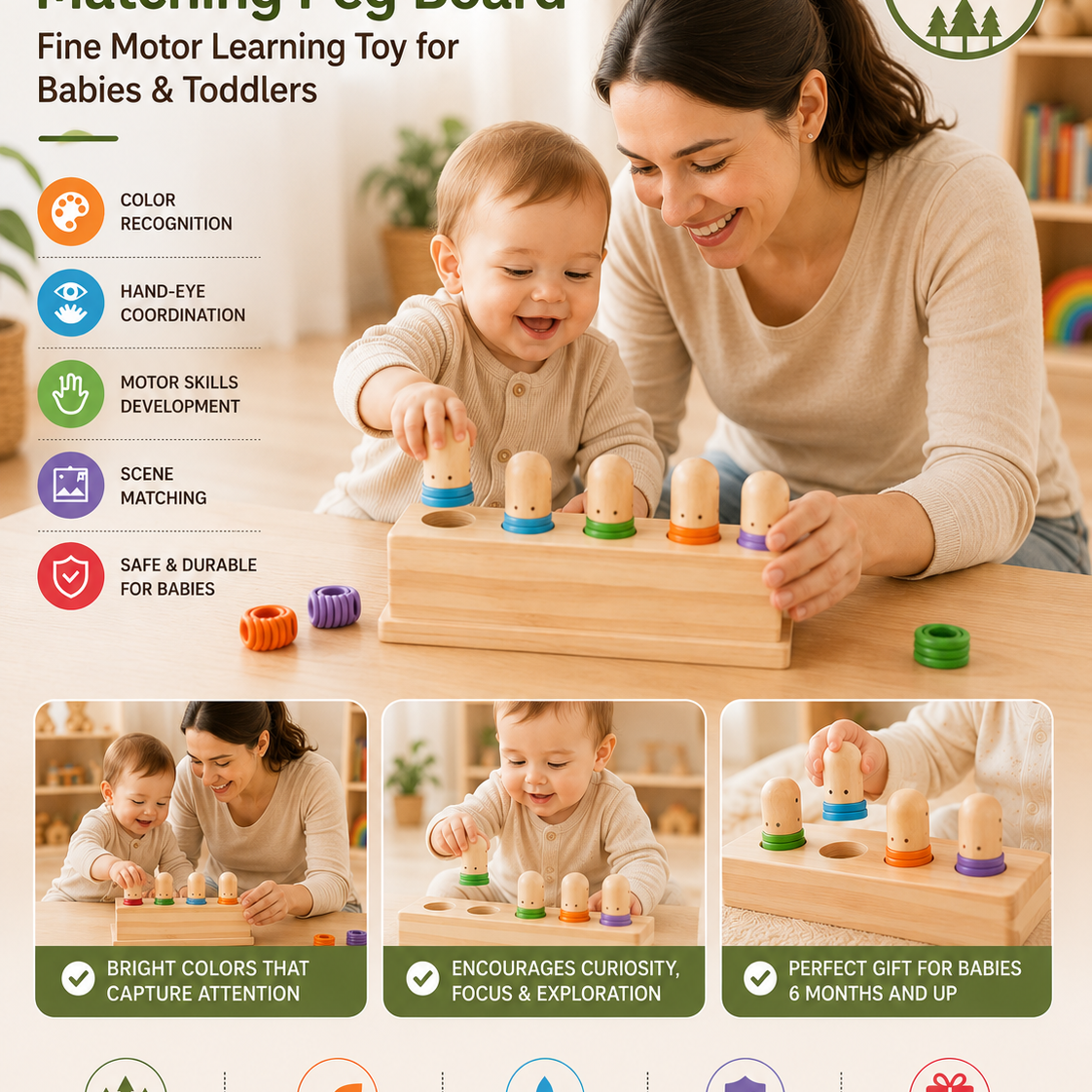 Montessori Color Matching Peg Board – Fine Motor Learning Toy for Babies & Toddlers
