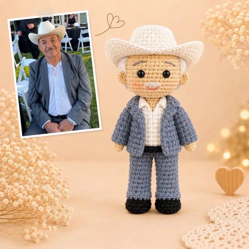 Personalized Crochet Doll From Photo – Custom Grandpa Keepsake Gift