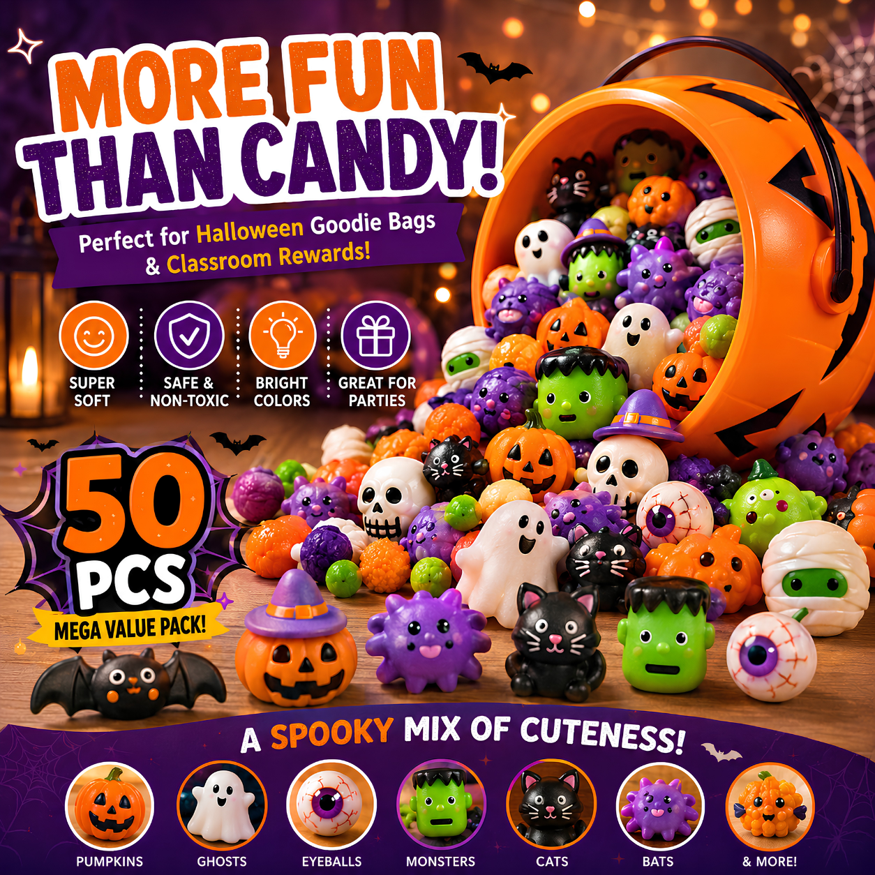 🎃 Halloween Mochi Squishy Party Pack - 50 PCS