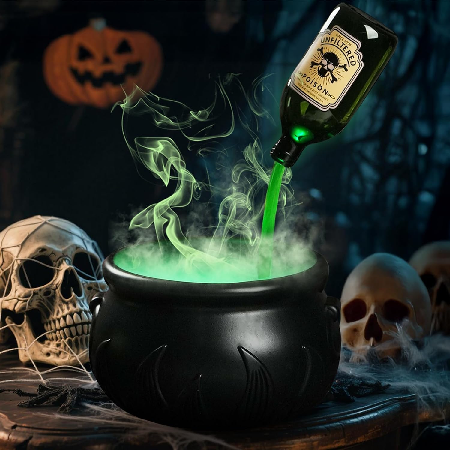 Zesua Halloween Decorations Indoor - Vintage Puking Skeleton Cauldron