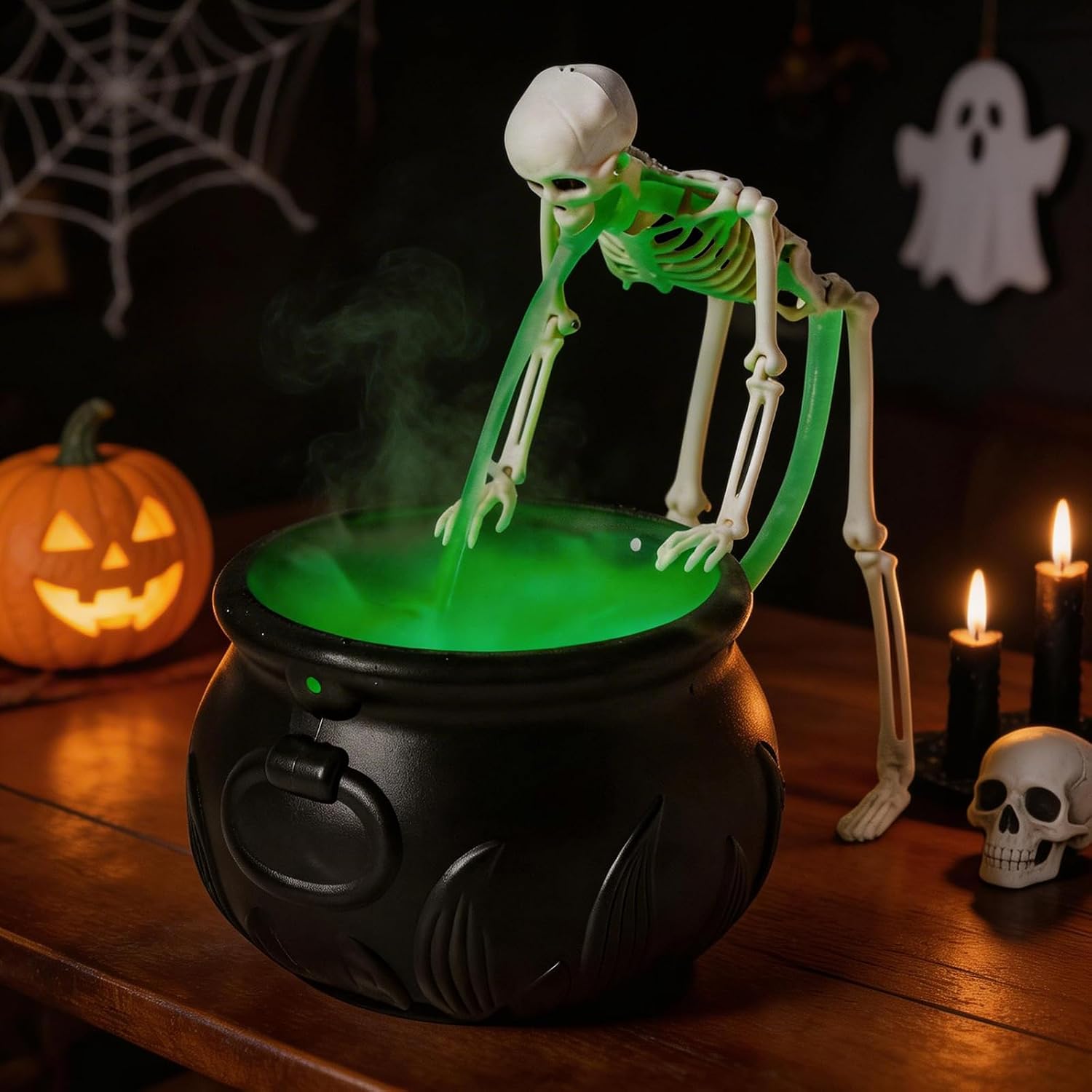 Zesua Halloween Decorations Indoor - Vintage Puking Skeleton Cauldron