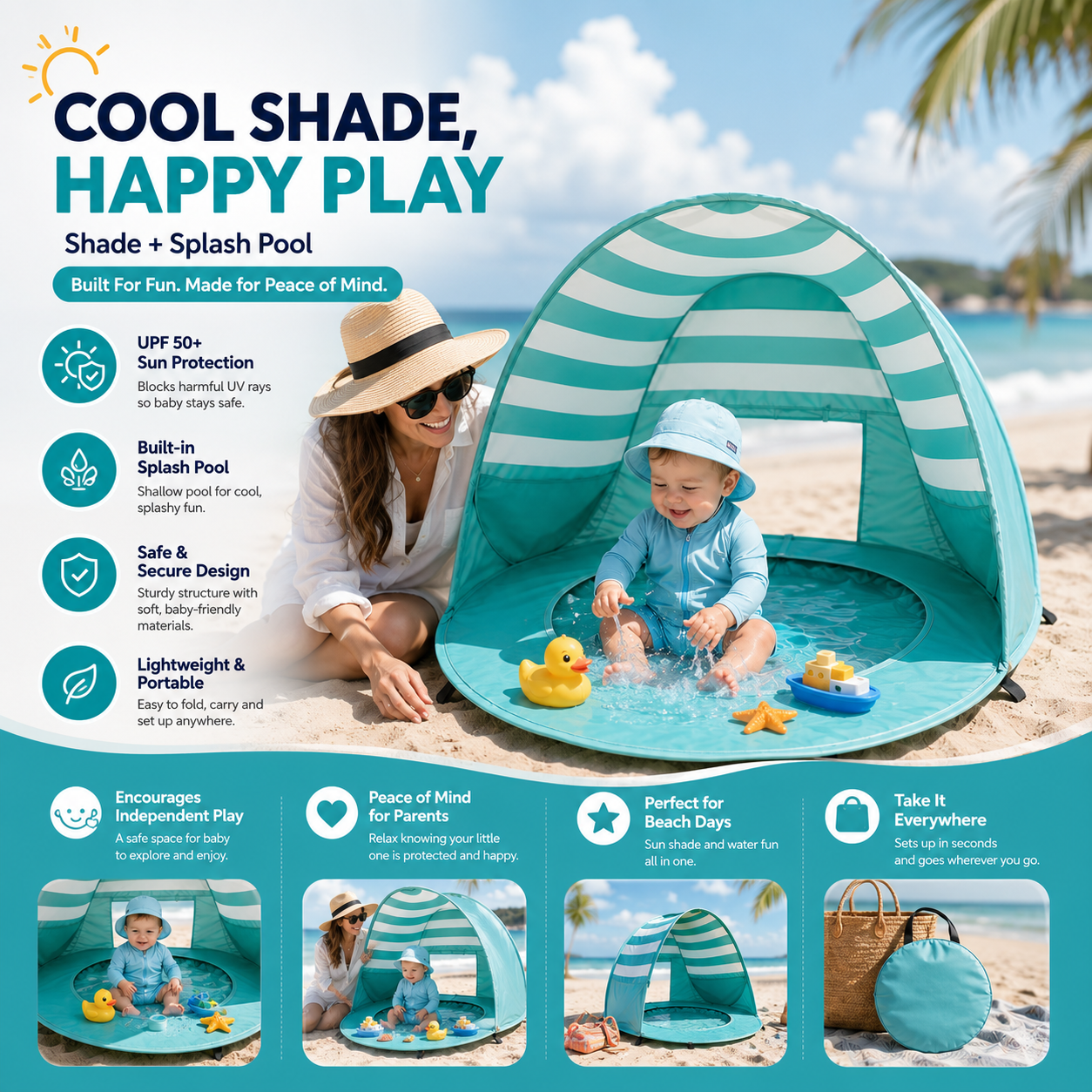 🏖️ Baby Beach Tent with Built-In Splash Pool