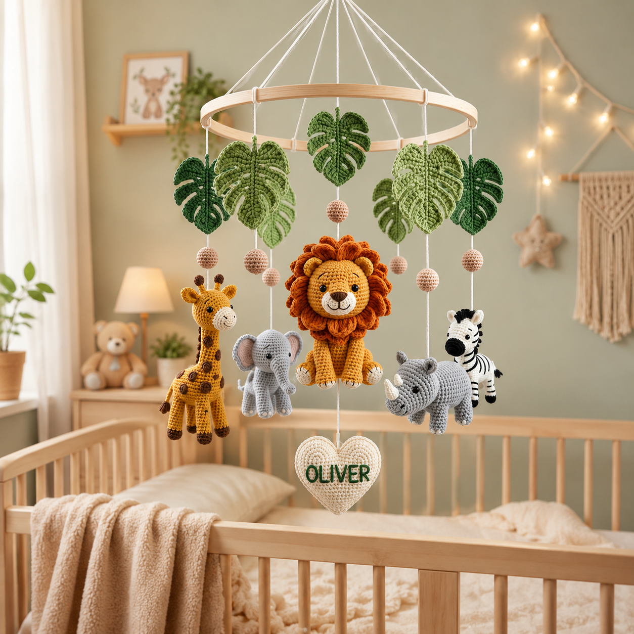 Personalized Safari Crochet Baby Mobile