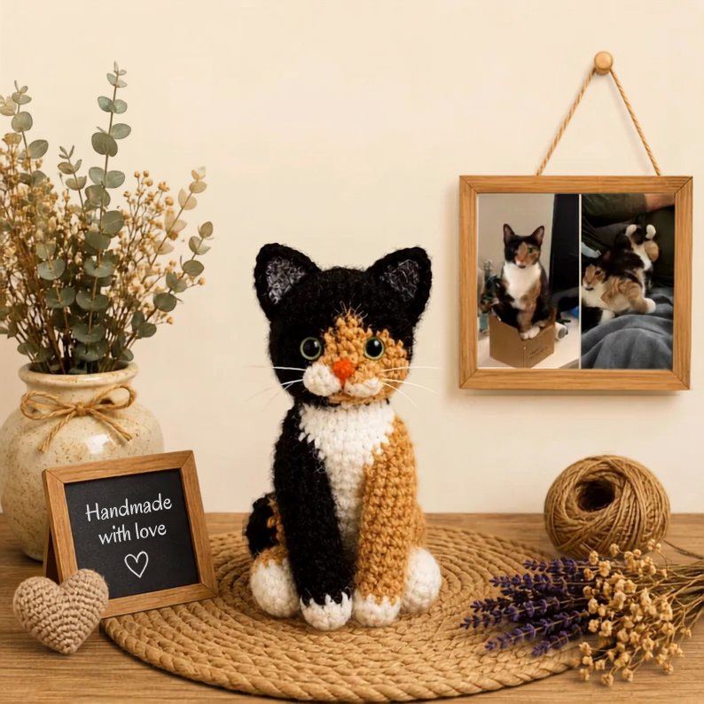 Personalized Crochet Cat From Photo – Custom Pet Keepsake Plush Gift