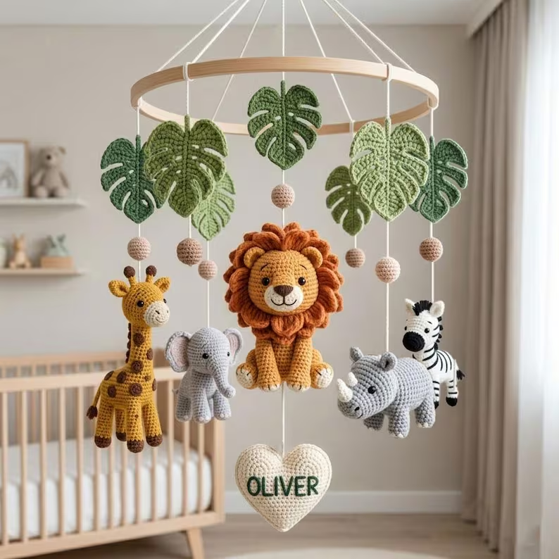 Personalized Safari Crochet Baby Mobile