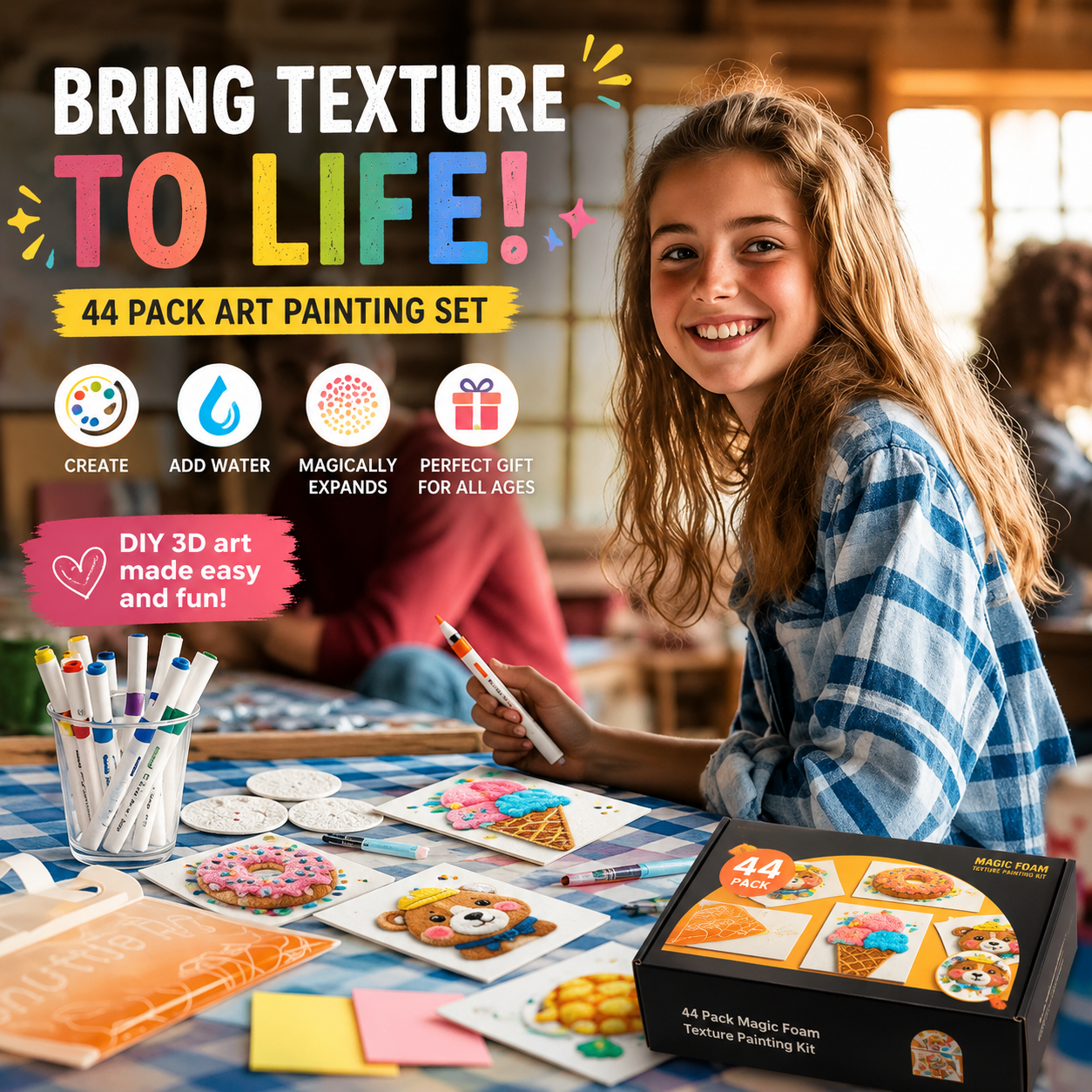 Magic Foam 3D Texture Painting Kit – 44-Piece Creative Art Set for Kids