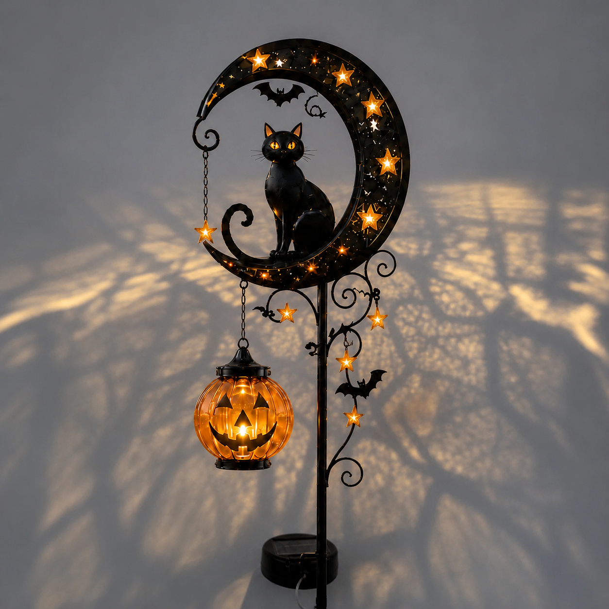 Solar Halloween Garden Stake Light with Black Cat & Pumpkin