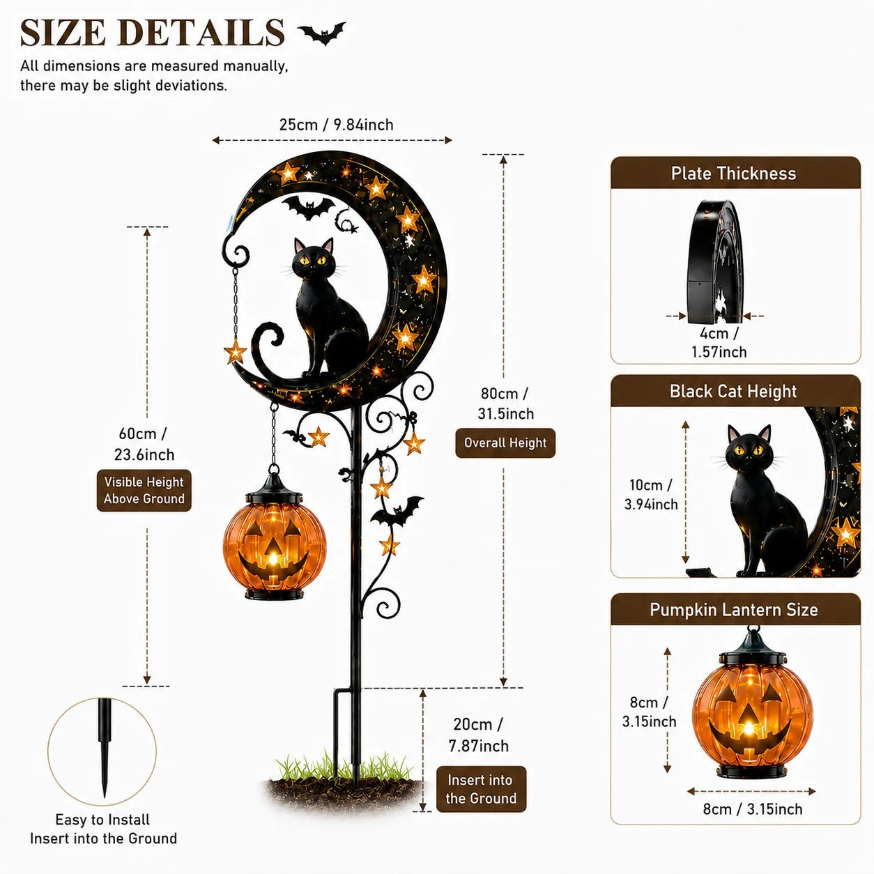 Solar Halloween Garden Stake Light with Black Cat & Pumpkin