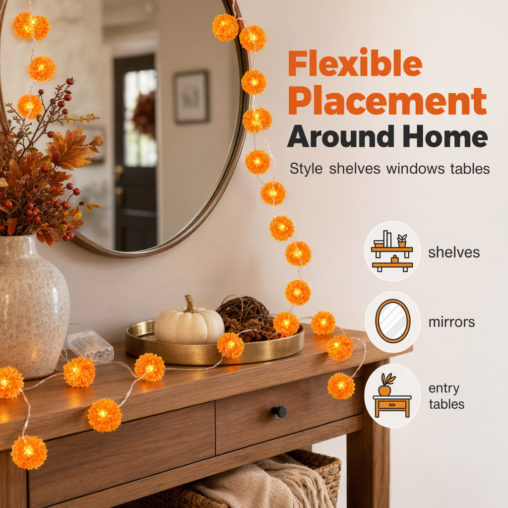 Marigold Lights for Halloween – Sparkling Floral Garland for Autumn Decoration, Porch and Home
