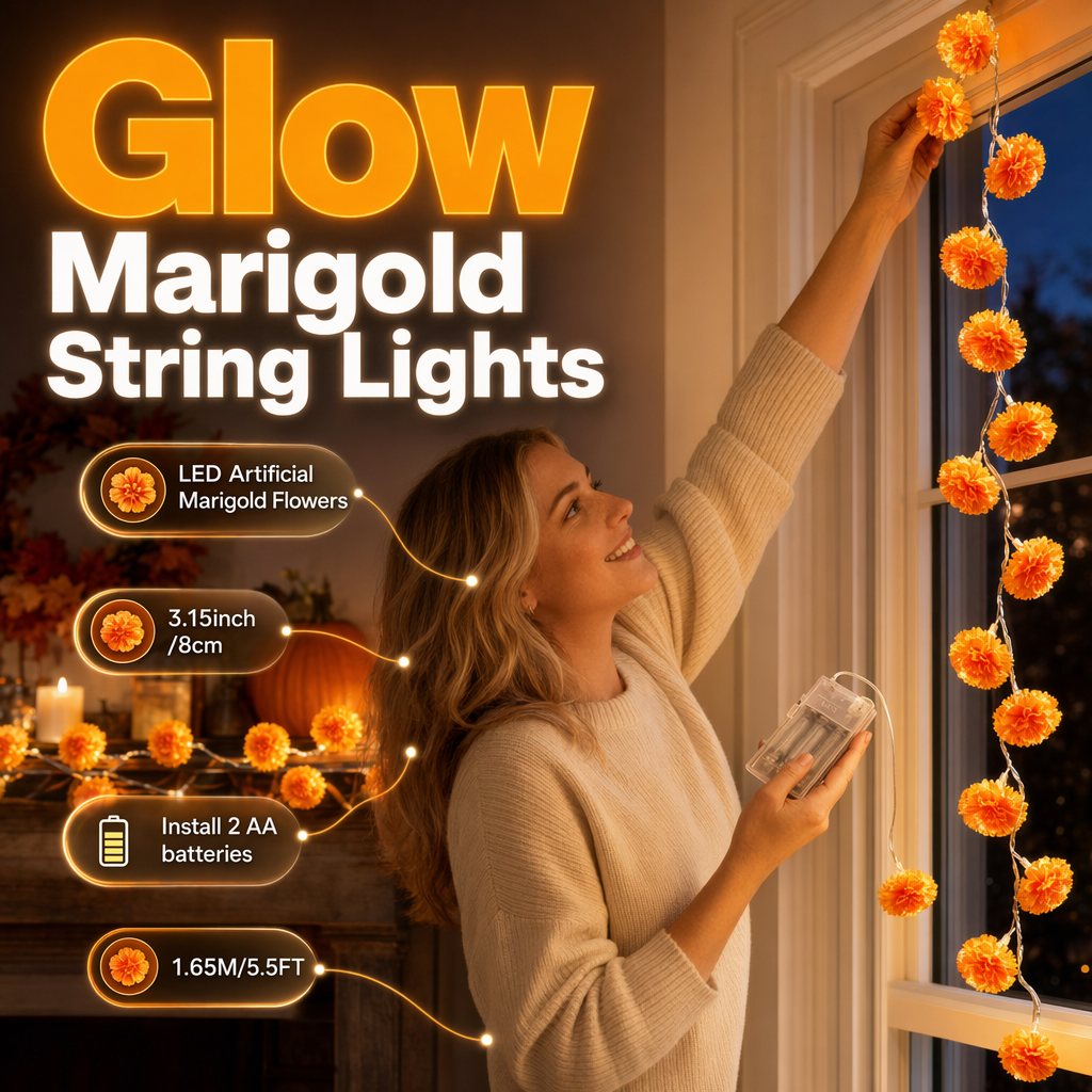 Marigold Lights for Halloween – Sparkling Floral Garland for Autumn Decoration, Porch and Home