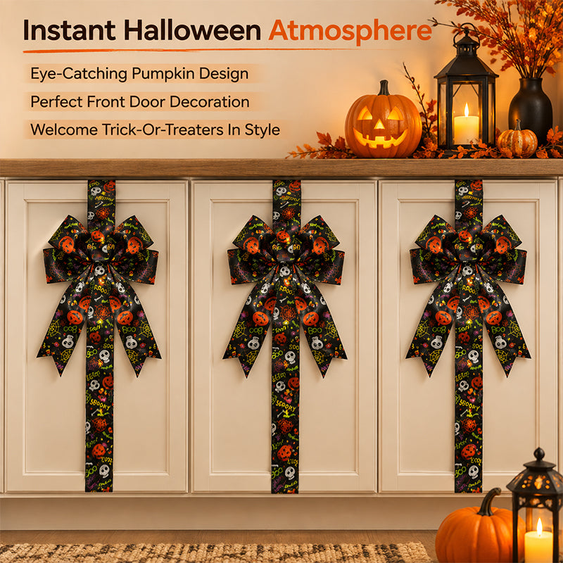 LED illuminated Halloween bow for cabinets