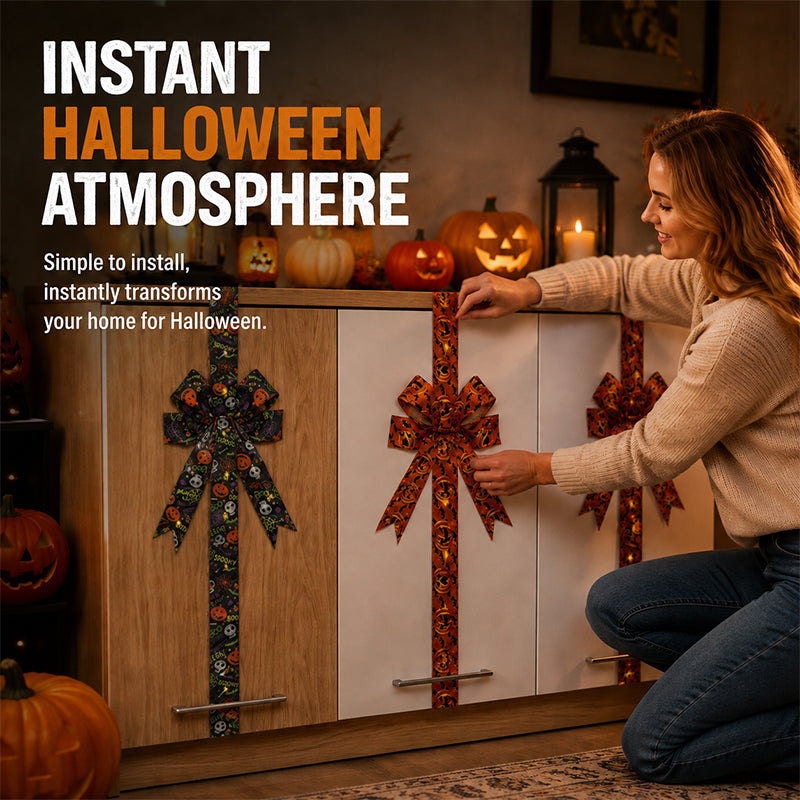LED illuminated Halloween bow for cabinets