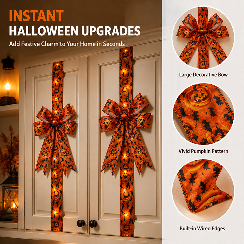 LED illuminated Halloween bow for cabinets