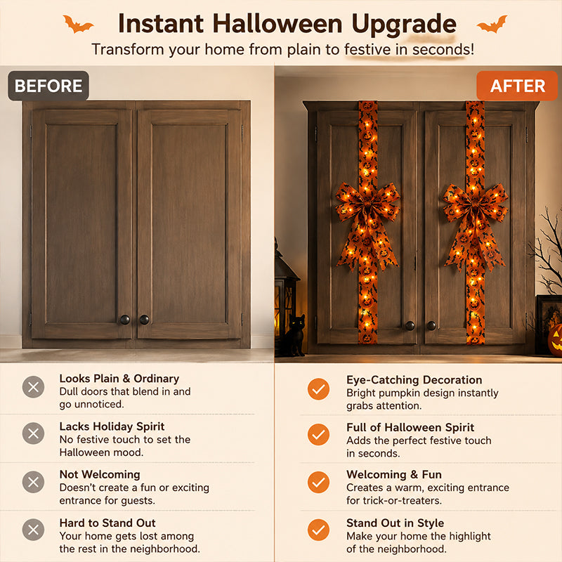 LED illuminated Halloween bow for cabinets