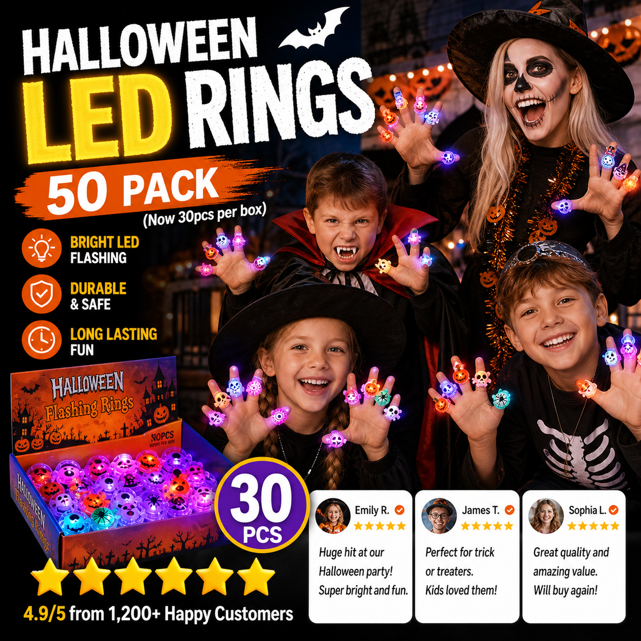 LED Light Halloween Glowing Ring 💍| Flashing Light‑Up Party Favor for Halloween Night👻