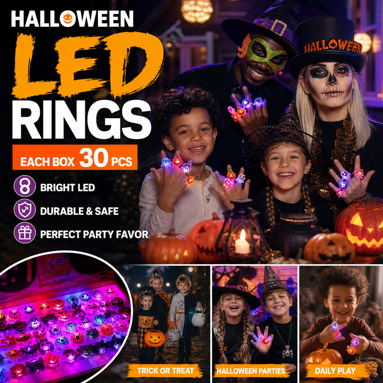 LED Light Halloween Glowing Ring 💍| Flashing Light‑Up Party Favor for Halloween Night👻