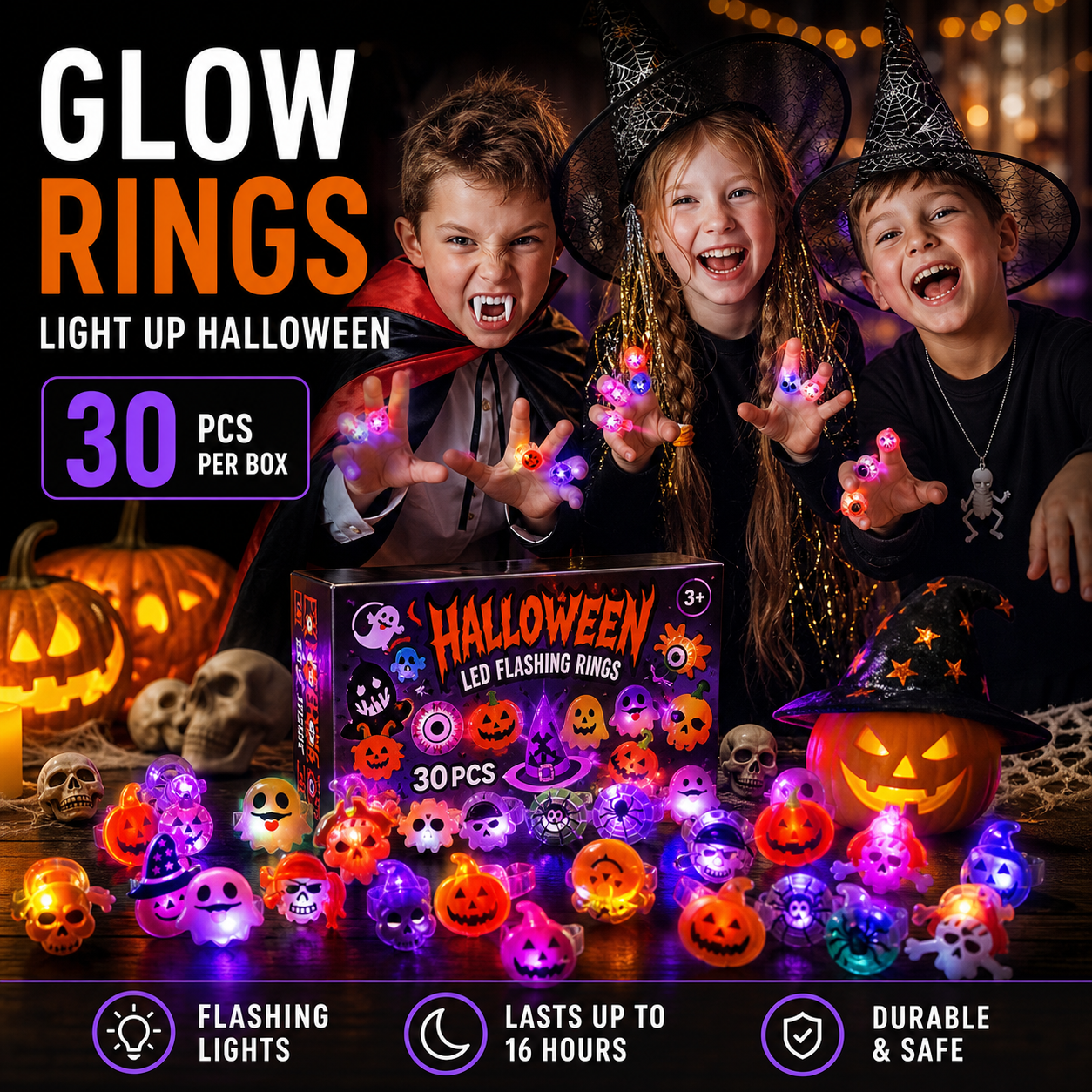 LED Light Halloween Glowing Ring 💍| Flashing Light‑Up Party Favor for Halloween Night👻
