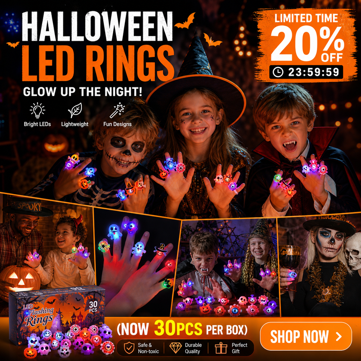 LED Light Halloween Glowing Ring 💍| Flashing Light‑Up Party Favor for Halloween Night👻