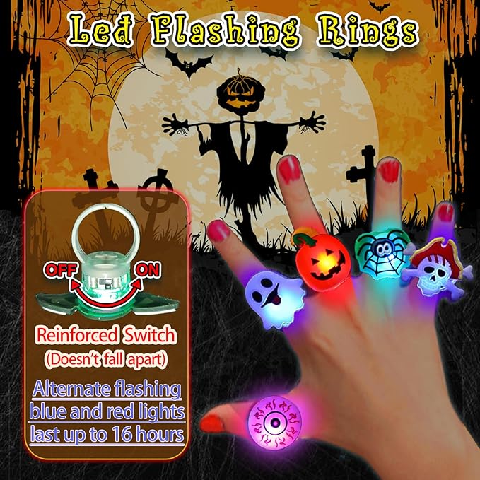 LED Light Halloween Glowing Ring 💍| Flashing Light‑Up Party Favor for Halloween Night👻