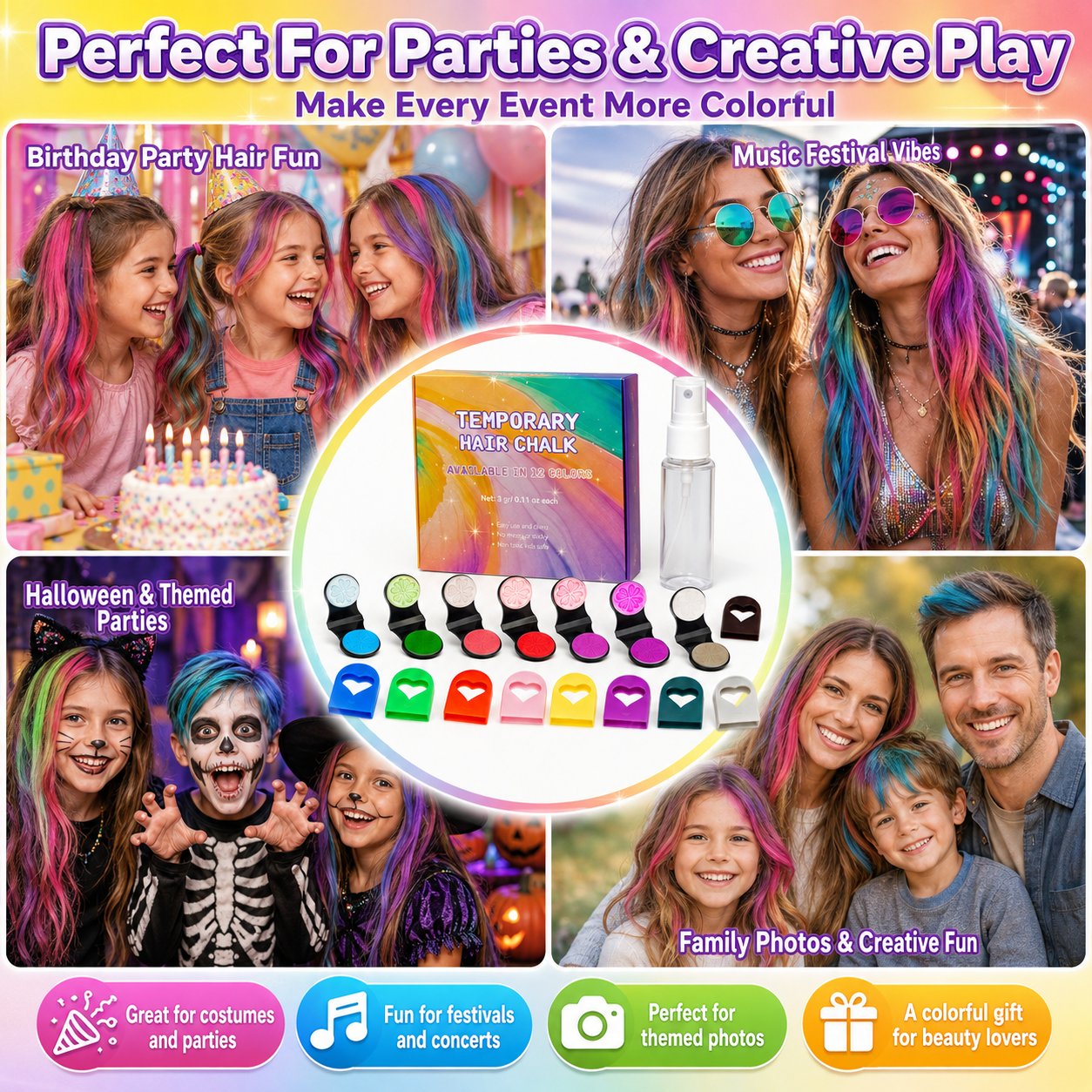 🔥Last Day 50% OFF🌈 12-Color Temporary Hair Chalk Applicator Set