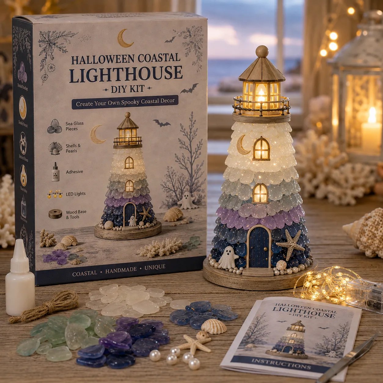 🌊 DIY Lighted Sea Glass-Style Lighthouse Kit