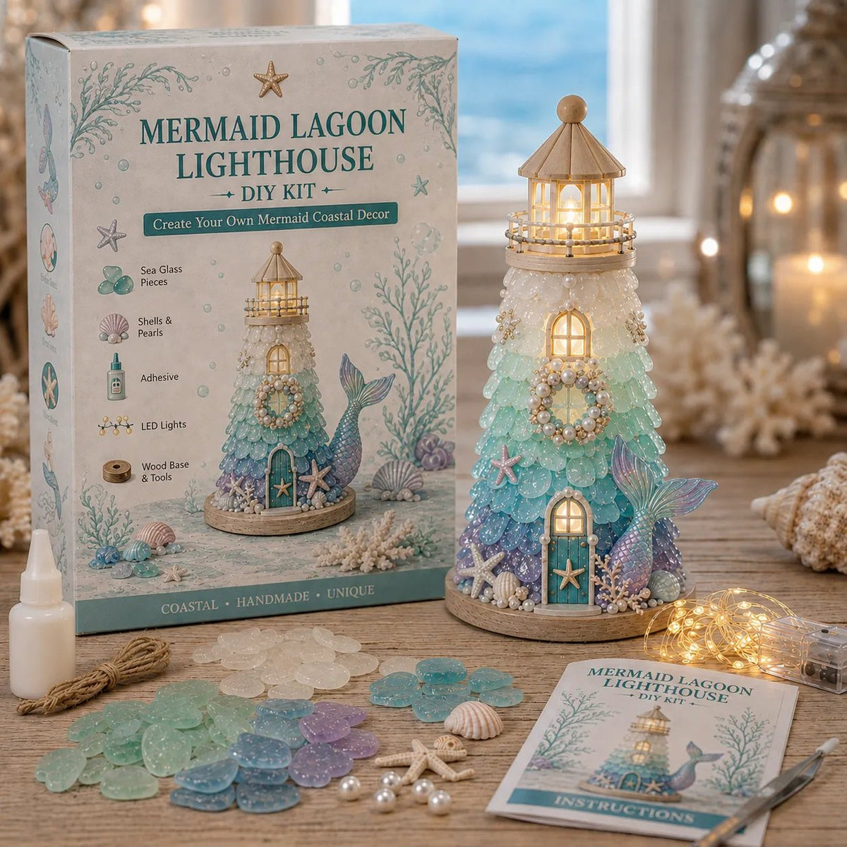 🌊 DIY Lighted Sea Glass-Style Lighthouse Kit