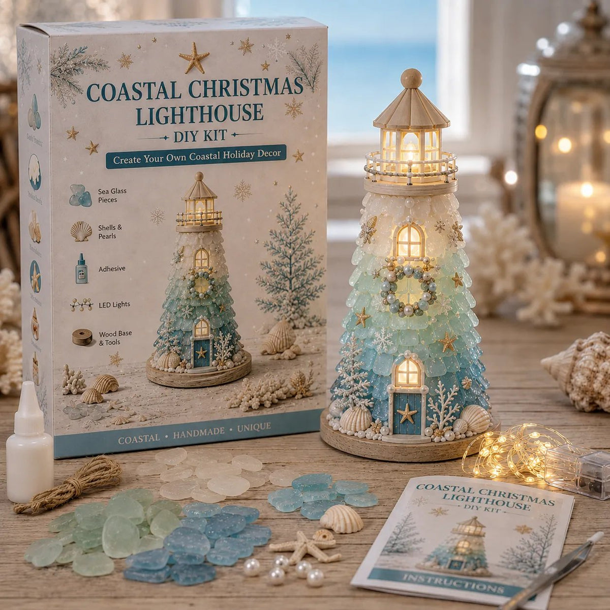 🌊 DIY Lighted Sea Glass-Style Lighthouse Kit