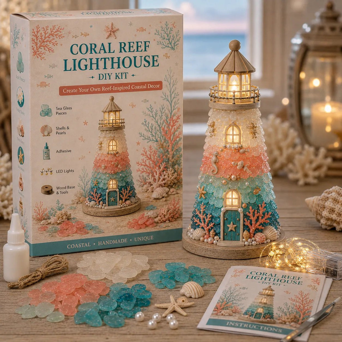 🌊 DIY Lighted Sea Glass-Style Lighthouse Kit