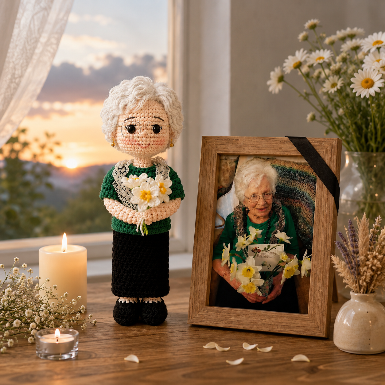 Personalized Memorial Crochet Doll From Photo – Custom Grandma Keepsake Gift.