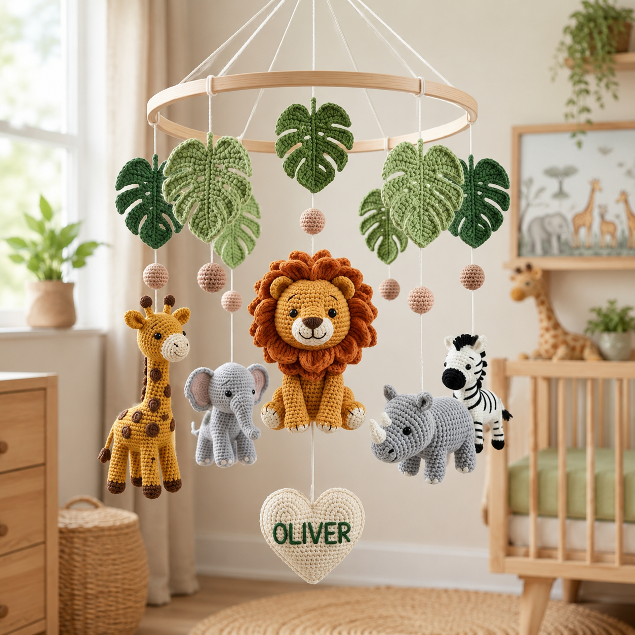 Personalized Safari Crochet Baby Mobile