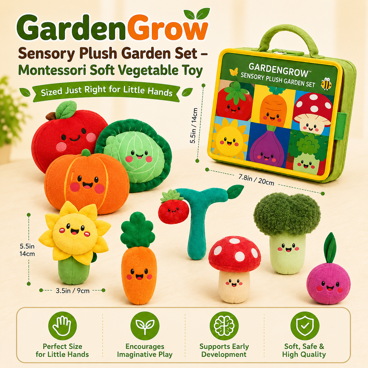 GardenGrow Sensory Plush Garden Set – Montessori Soft Vegetable Toy for Toddlers, Fine Motor Skills & Imaginative Play