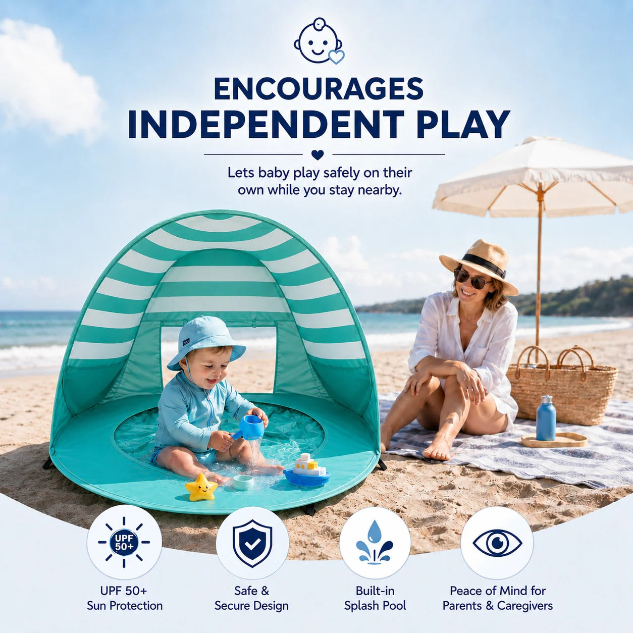 🏖️ Baby Beach Tent with Built-In Splash Pool