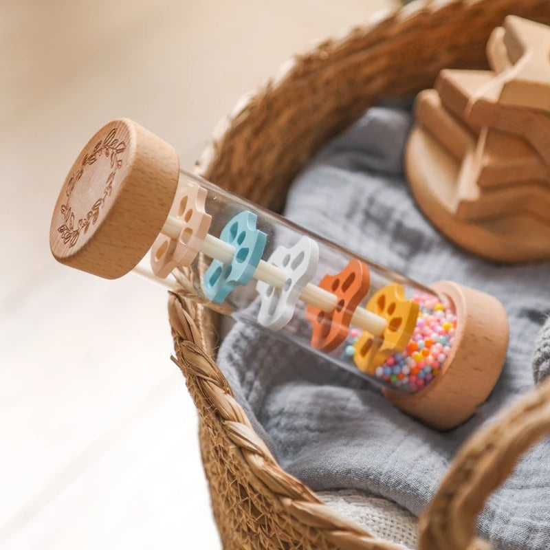 Montessori Wooden Rainmaker Toy for Babies – Sensory Rain Stick Rattle for Early Learning & Motor Skill Development