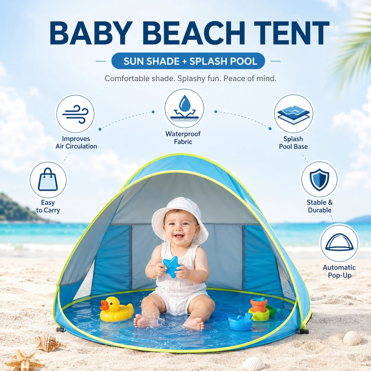 🏖️ Baby Beach Tent with Built-In Splash Pool
