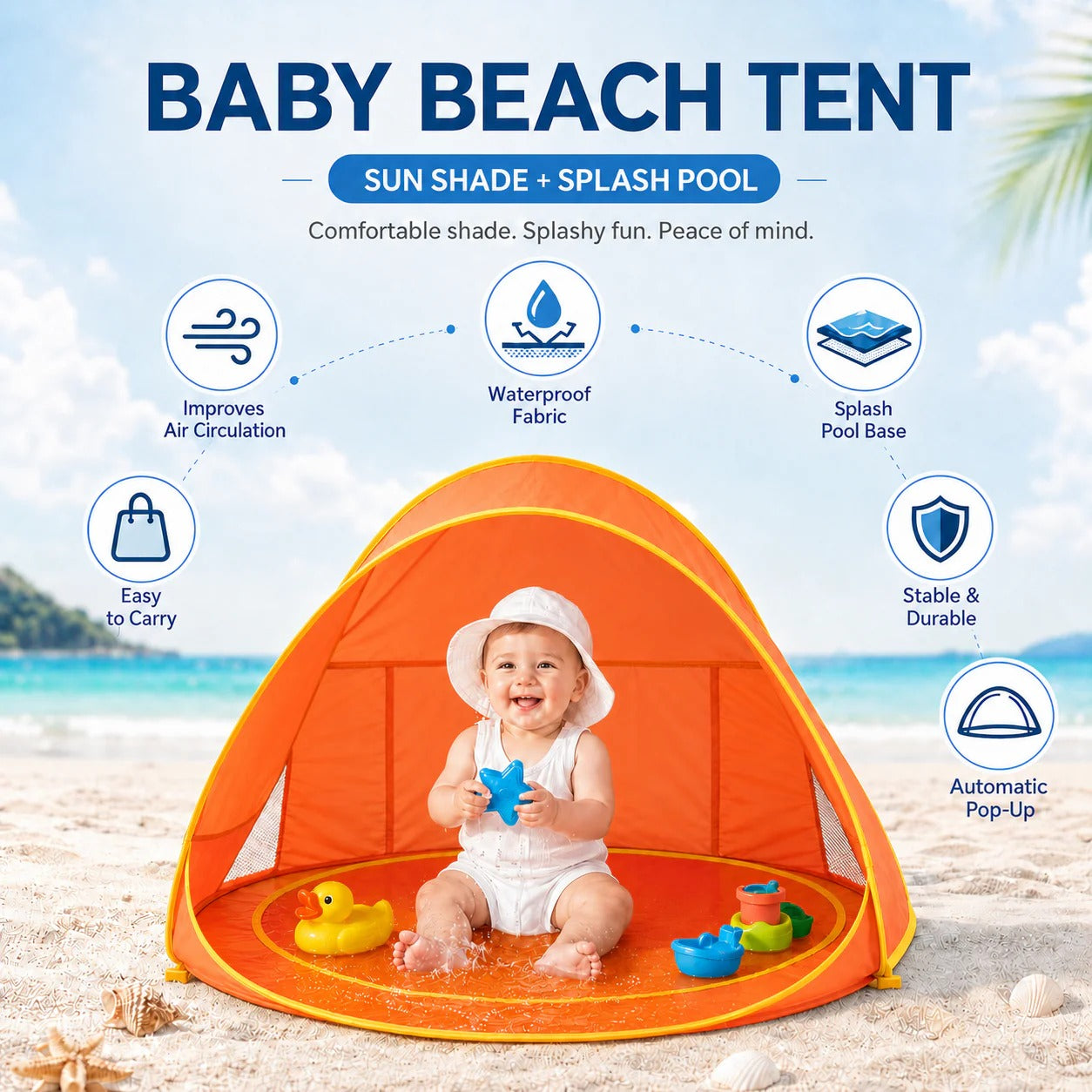 🏖️ Baby Beach Tent with Built-In Splash Pool