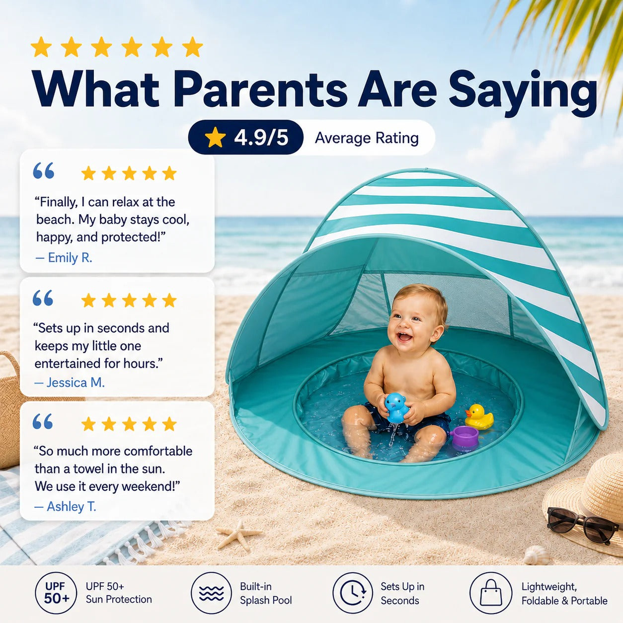 🏖️ Baby Beach Tent with Built-In Splash Pool