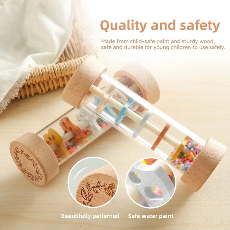 Montessori Wooden Rainmaker Toy for Babies – Sensory Rain Stick Rattle for Early Learning & Motor Skill Development