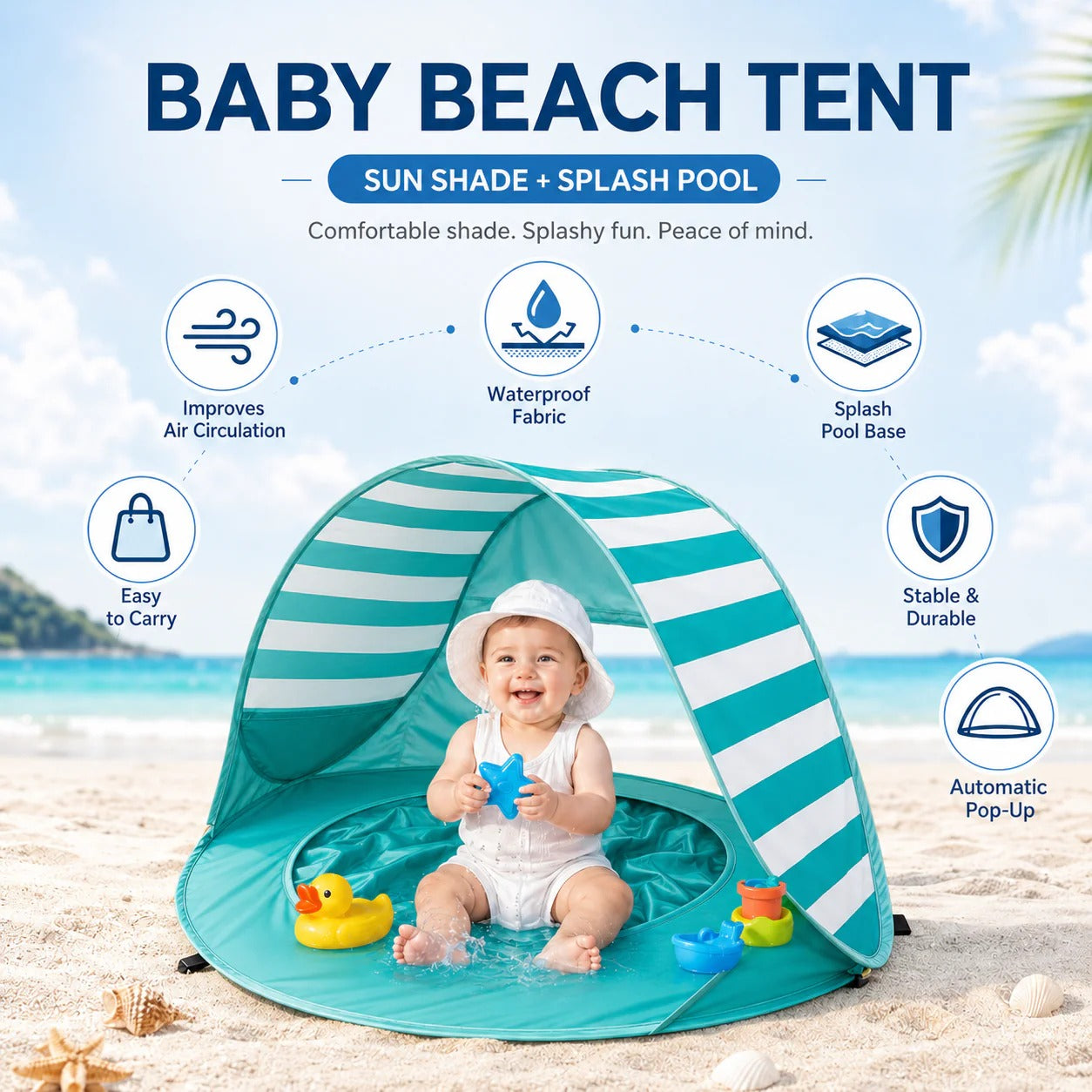 🏖️ Baby Beach Tent with Built-In Splash Pool